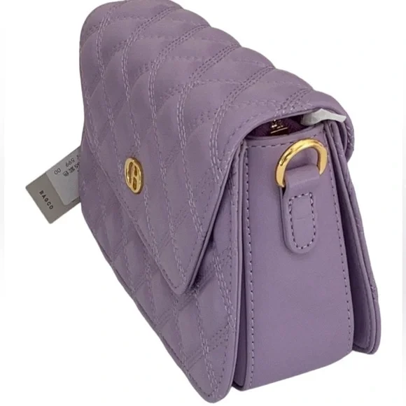 BAGCO NWT LIGHT PURPLE LEATHER CROSSBODY BAG PURSE CLUTCH GOLD TONE HARDWARE